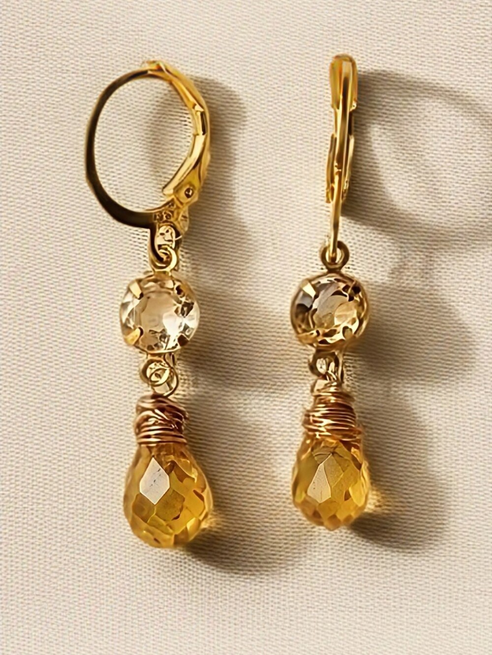 Genuine 1.48 Carats Small Citrine Dainty Gold Plated Earrings